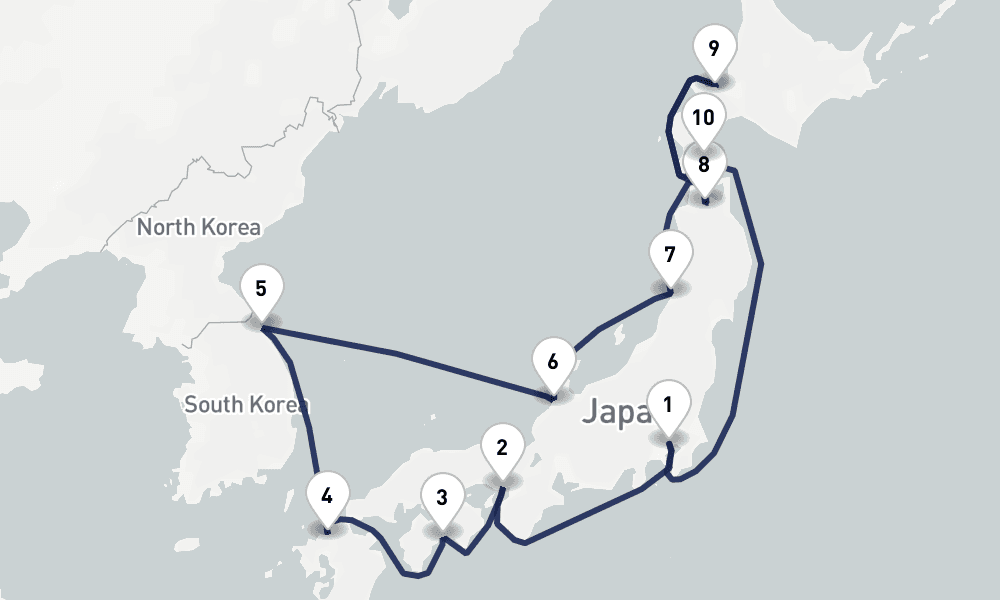14 days, round-trip Circle Japan 15日間
