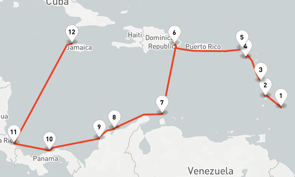 14 days, one-way from Bridgetown to Montego Bay 15日間