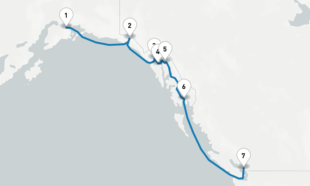 7 days, one-way from Whittier to Vancouver 8日間