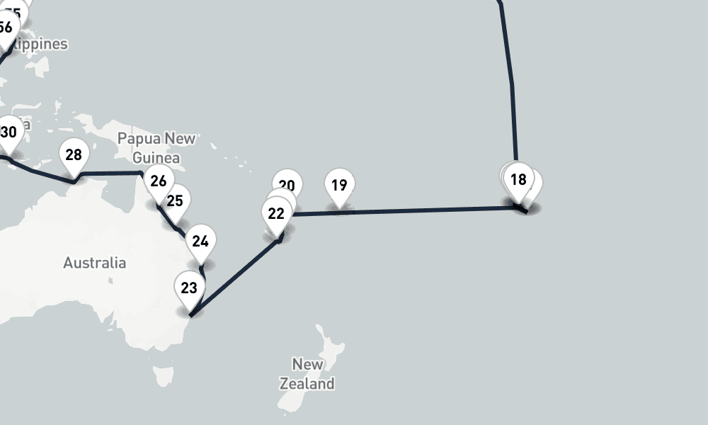127 nights / 128 days, one-way from Miami (Florida) to Doha
