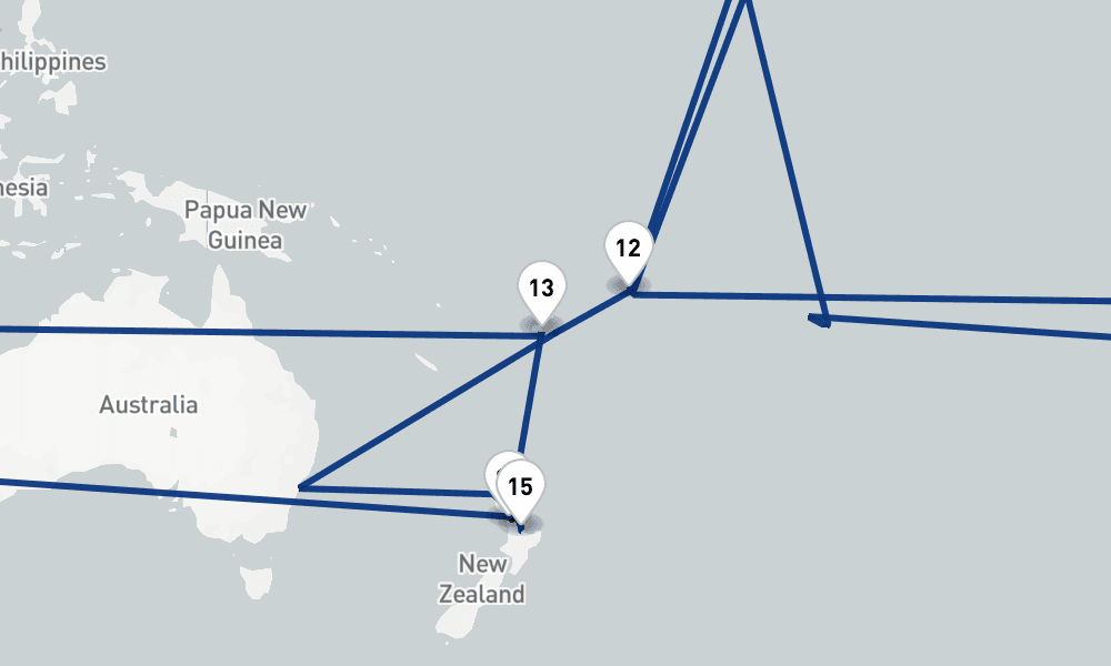 43 days, one-way from Southampton to Tauranga 44日間
