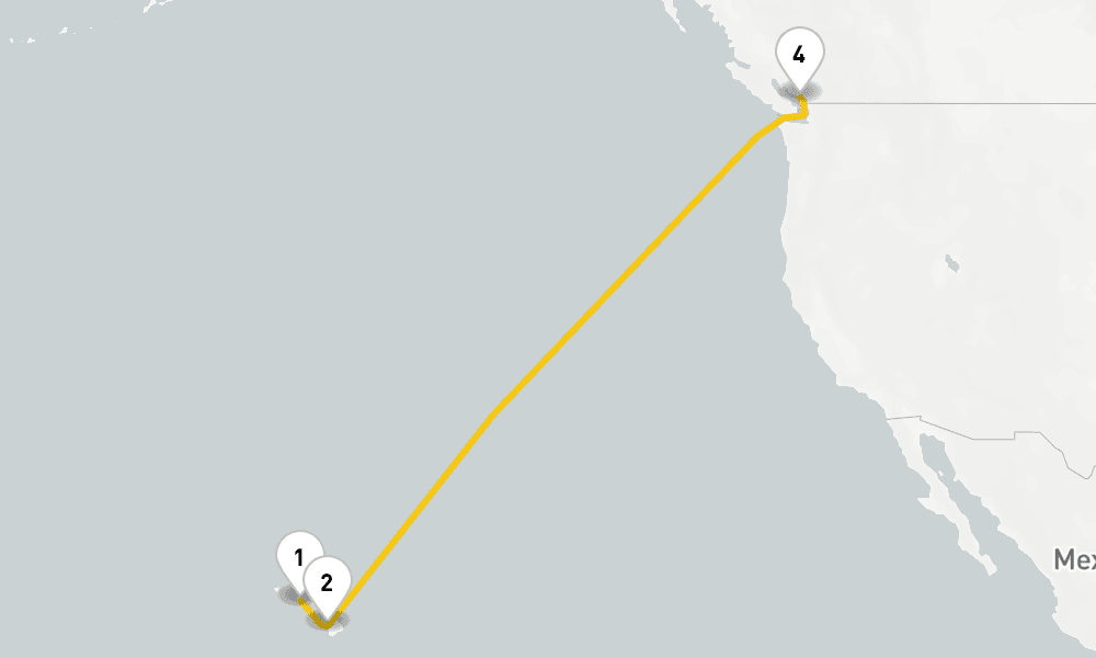8 days, one-way from Honolulu to Vancouver 9日間