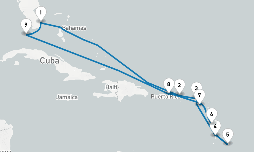 14 days, round-trip Cruise Eastern Caribbean Cruise Sint Maarten, Barbados Saint Kitts 15日間