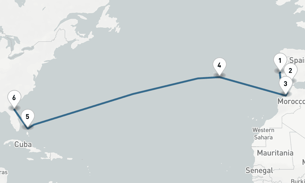 14 days, one-way from Lisbon to Jacksonville 15日間