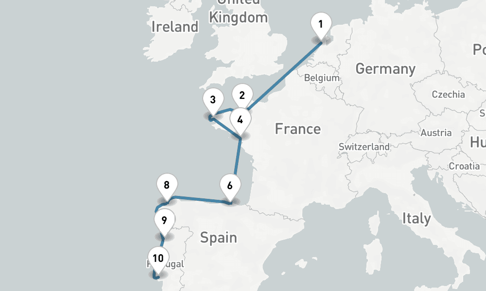 11 days, one-way from IJmuiden to Lisbon 12日間