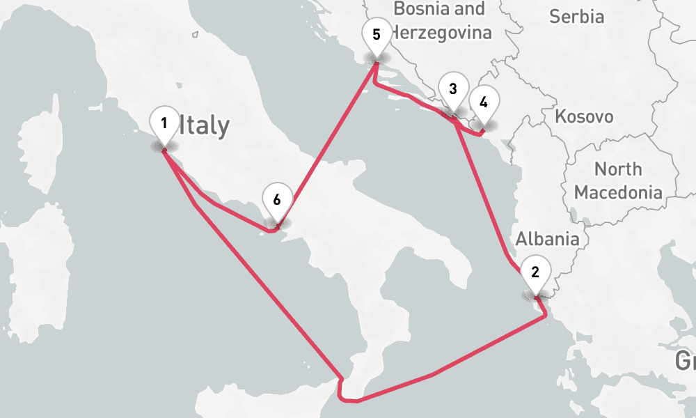 8 days, round-trip Croatia, Greece Italy 9日間
