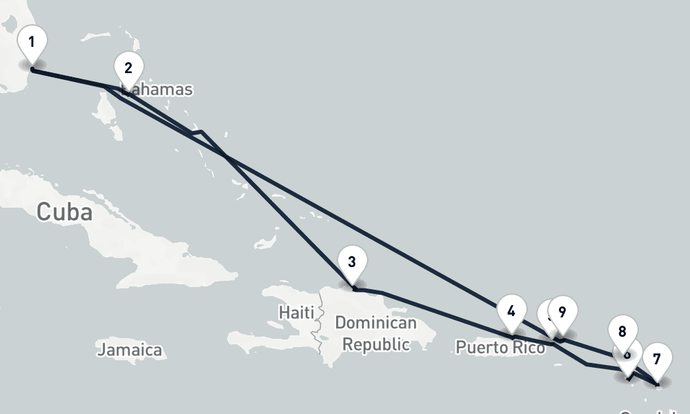 12 days, round-trip Beach-Blessed Isles Miami to Miami 13日間