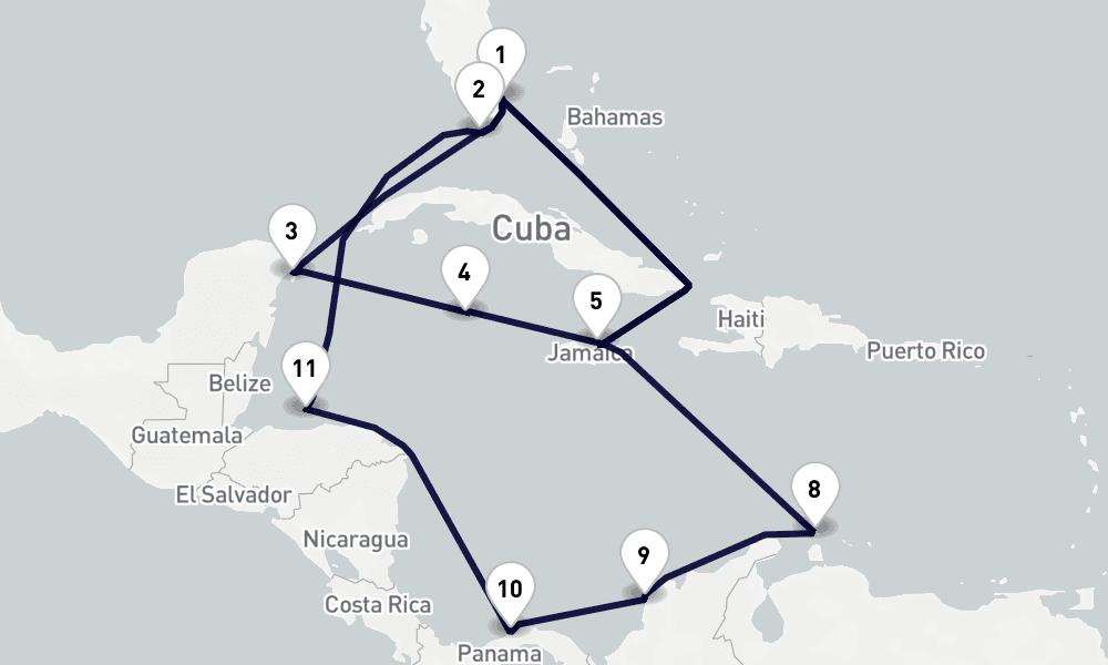 18 days, round-trip Caribbean Bahamas 19日間