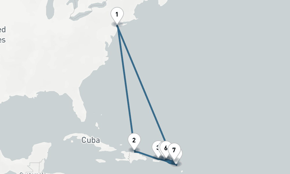 12 days, round-trip Caribbean Round-trip New York Dominican Republic St. Thomas 13日間