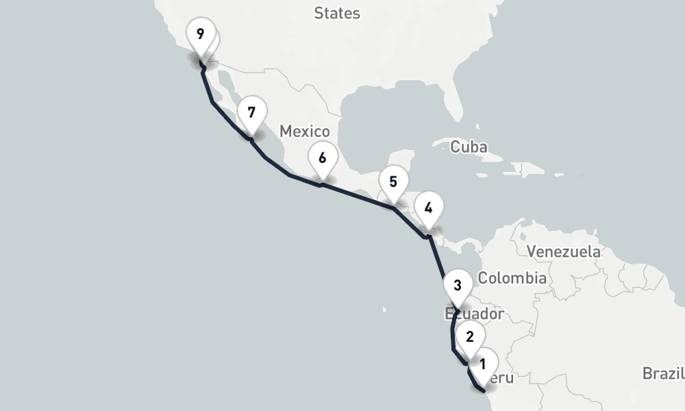 14 days, one-way from Callao-Lima to San Diego 15日間
