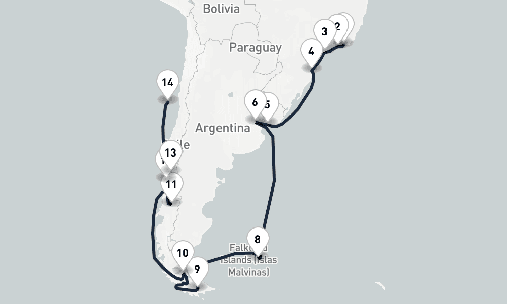 24 days, one-way from Rio de Janeiro to San Antonio 25日間