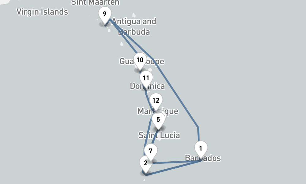 13 days, round-trip Star Collector Blue Seas of the Windward Islands 14日間