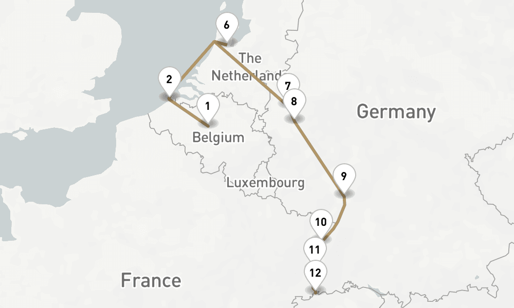 10 days, one-way from Brussels to Basel 11日間