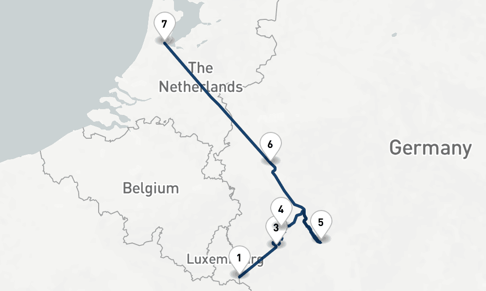 7 nights / 8 days, one-way from Remich to Amsterdam (Holland)