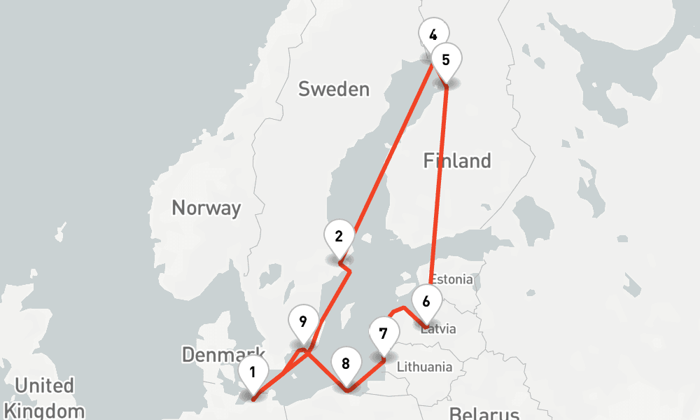 12 days, round-trip Scharengarten der Ostsee ab Warnemunde 13日間