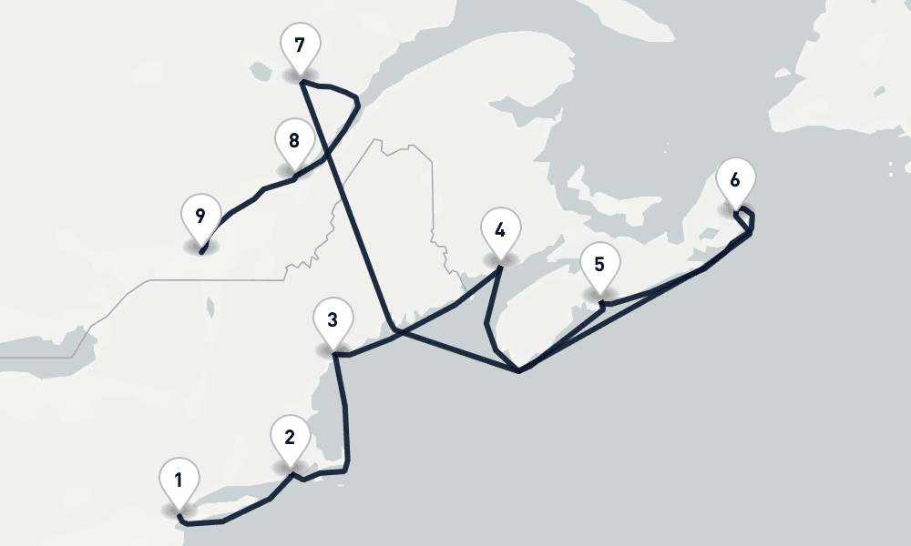 11 days, one-way from New York to Montreal 12日間
