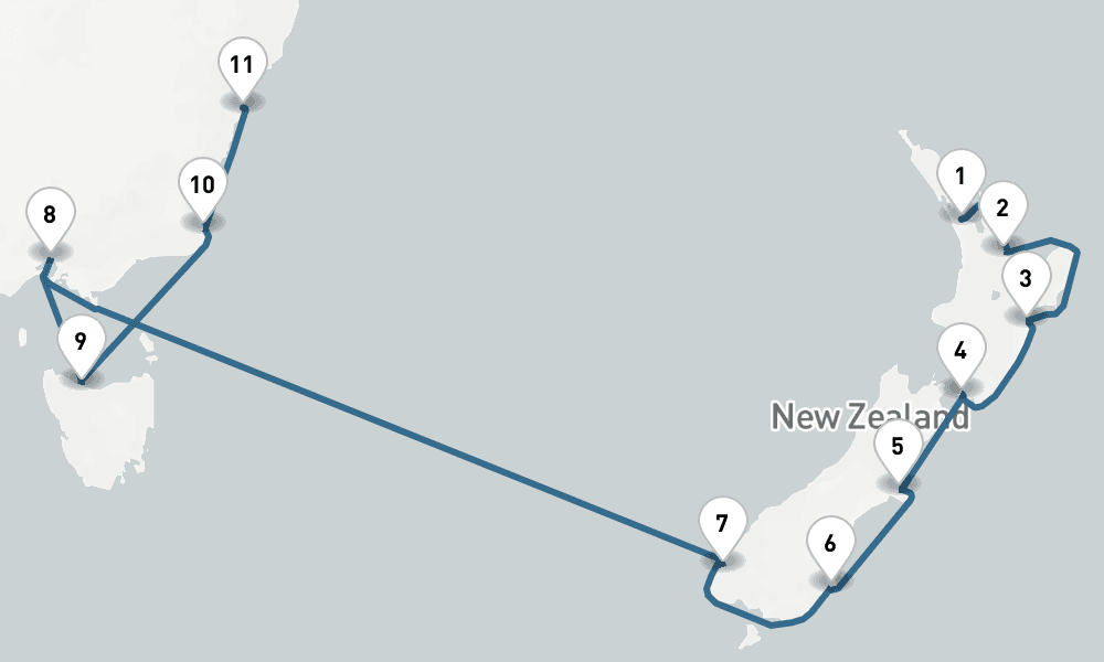 12 days, one-way from Auckland to Sydney 13日間