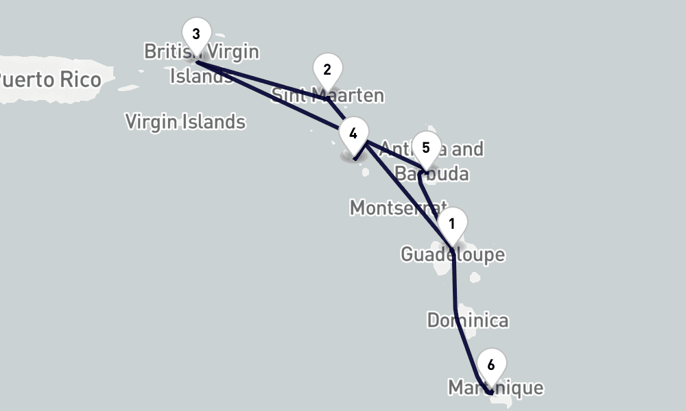 6 days, one-way from Pointe-a-Pitre to Fort-de-France 7日間
