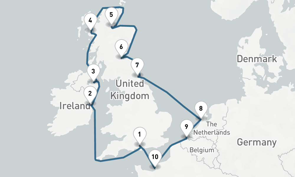 11 days, round-trip British Isles Round-trip London England, Ireland Scotland 12日間