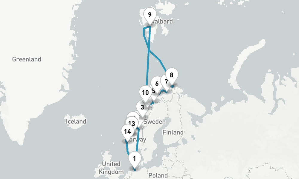 20 days, round-trip Norwegens schonste Seiten bis Spitzbergen 21日間