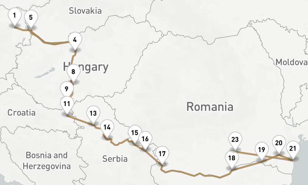 17 days, one-way from Vienna to Bucharest 18日間