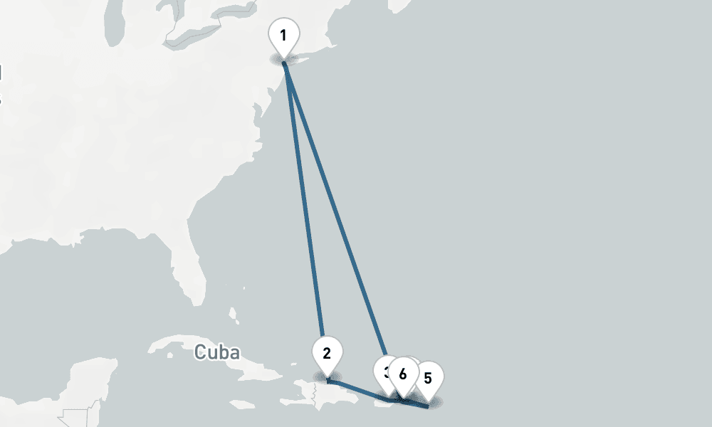 11 days, round-trip Caribbean Round-trip New York Dominican Republic St. Thomas 12日間