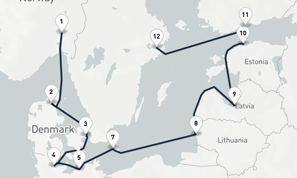 11 days, one-way from Oslo to Stockholm 12日間