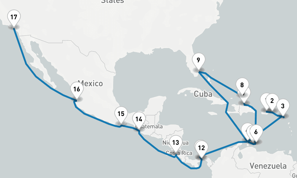 27 days, one-way from San Juan to Los Angeles 28日間