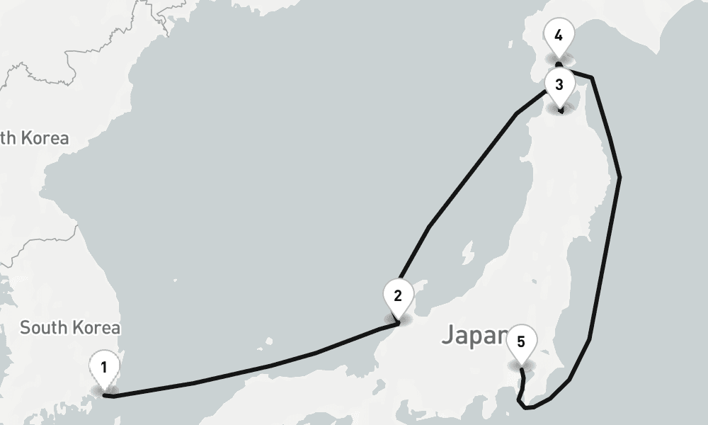 7 days, one-way from Busan to Tokyo 8日間