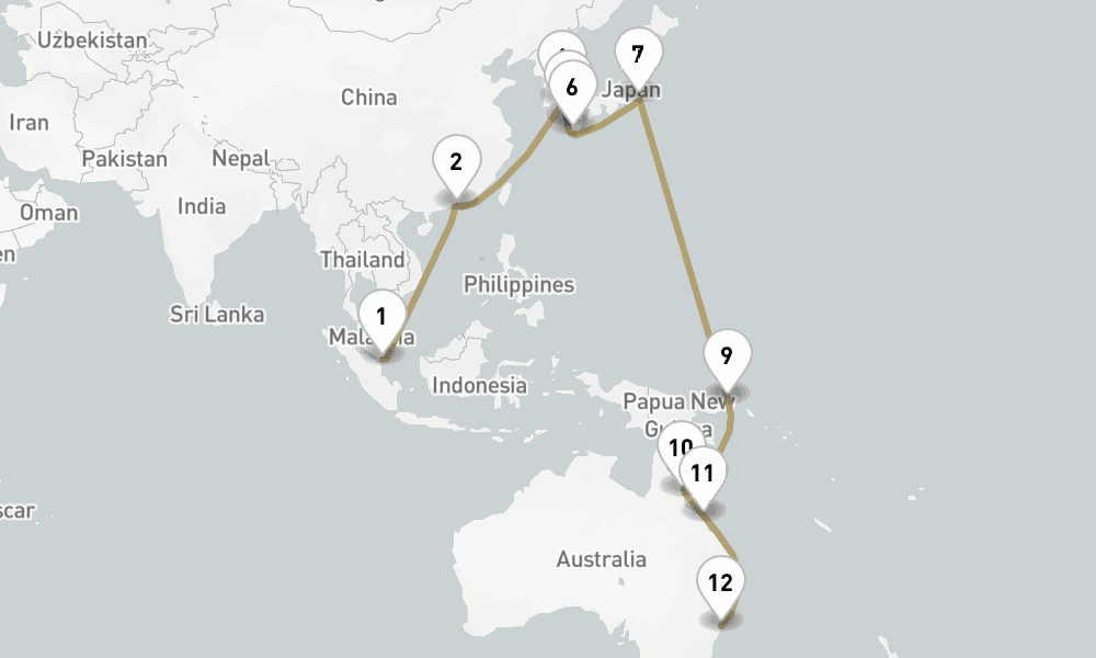 29 days, one-way from Singapore to Sydney 30日間