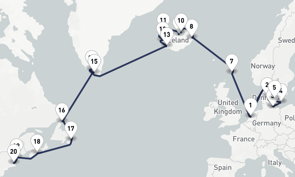 28 days, one-way from Amsterdam to Boston 29日間