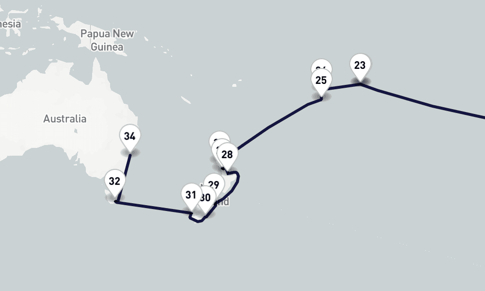 71 days, one-way from Civitavecchia-Rome to Sydney 72日間