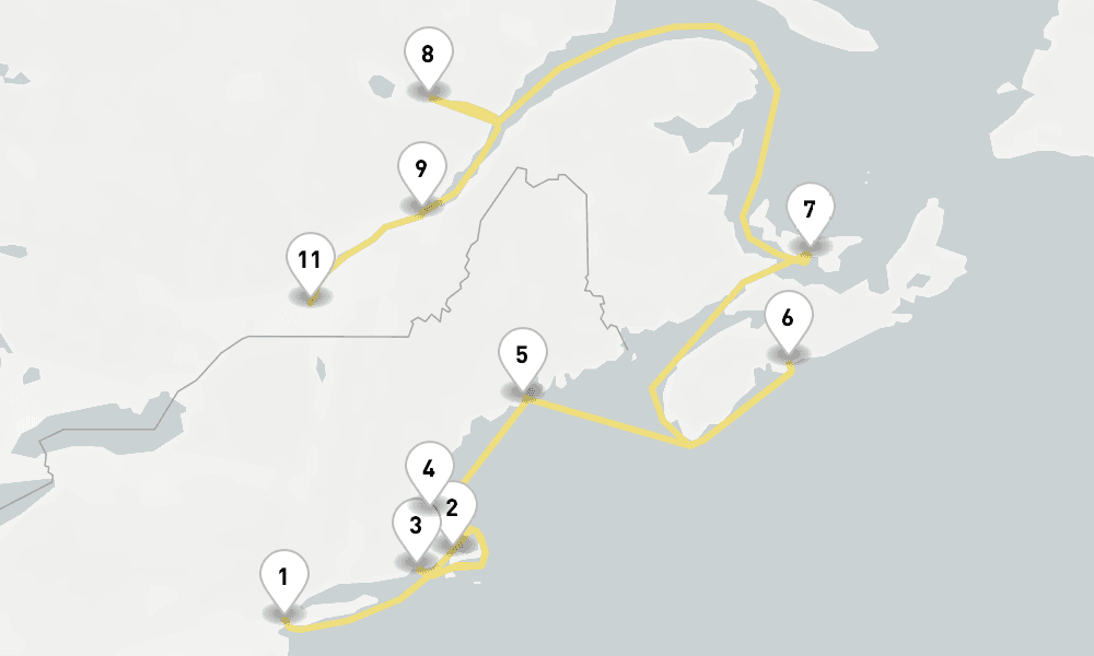 12 days, one-way from New York to Montreal 13日間
