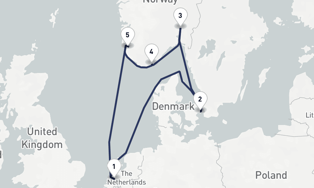 7 days, round-trip Norwegian Fjords Copenhagen 8日間
