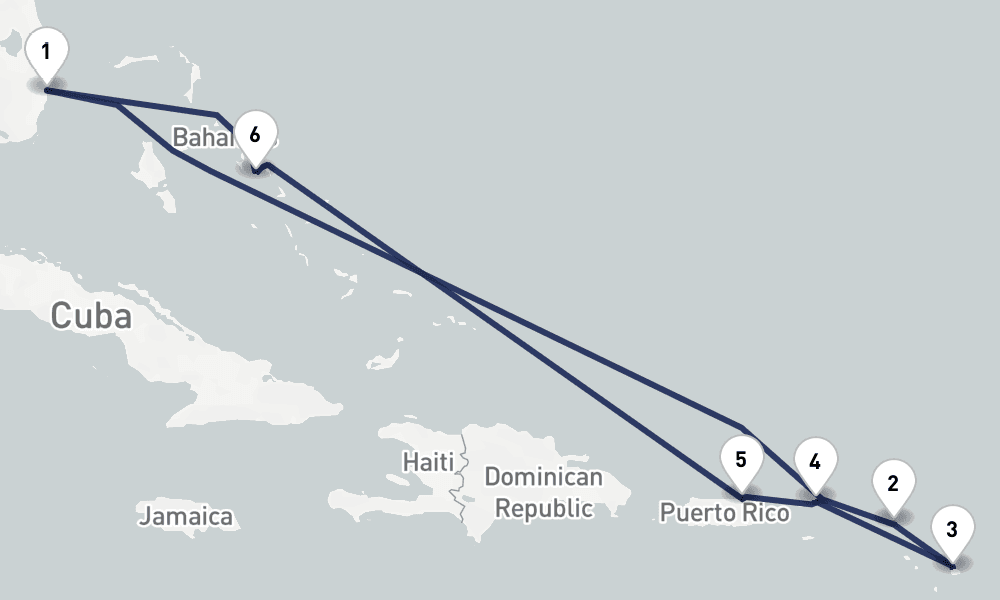 9 days, round-trip Eastern Caribbean St. Maarten, Antigua Bahamas 10日間