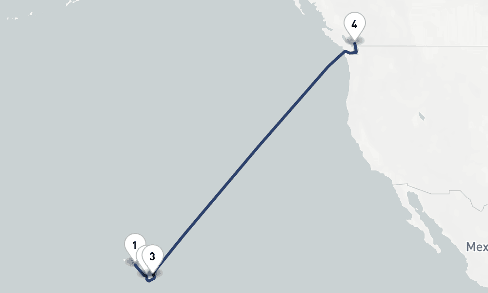 8 days, one-way from Honolulu to Vancouver 9日間