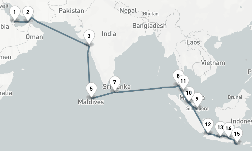 27 days, one-way from Doha Qatar to Benoa 28日間