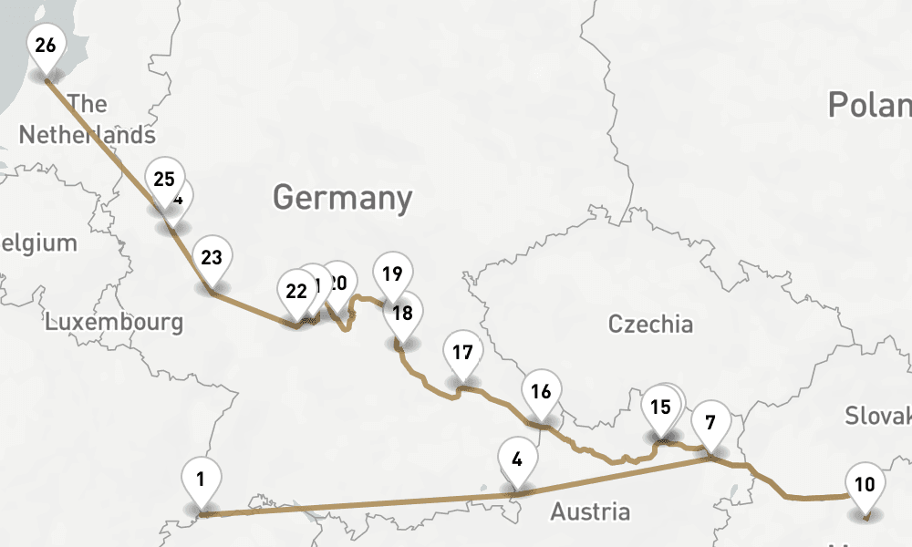 28 days, one-way from Basel to Amsterdam 29日間