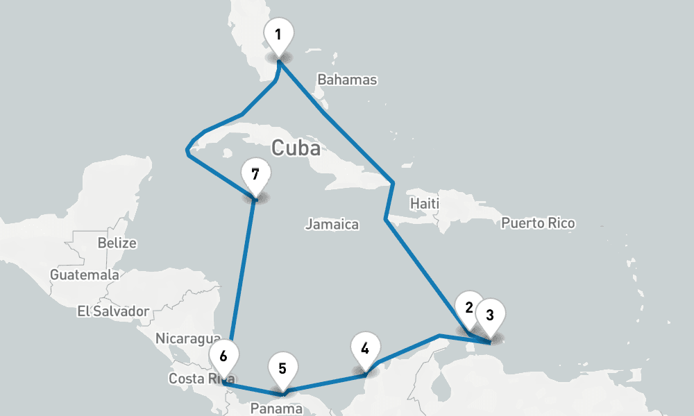 12 days, round-trip Southern Caribbean with Panama 13日間