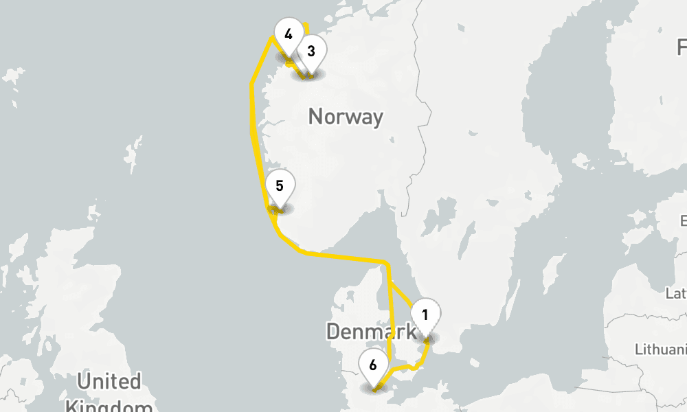 7 days, round-trip Northern Europe Fjords from Copenhagen 8日間