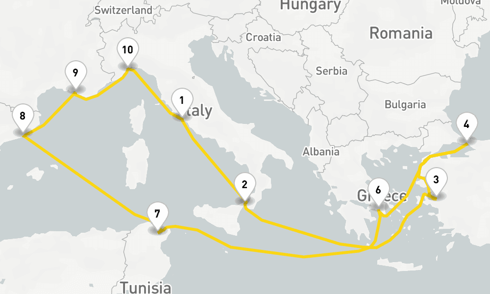 14 days, round-trip Eastern Mediterranean from Civitavecchia Rome 15日間