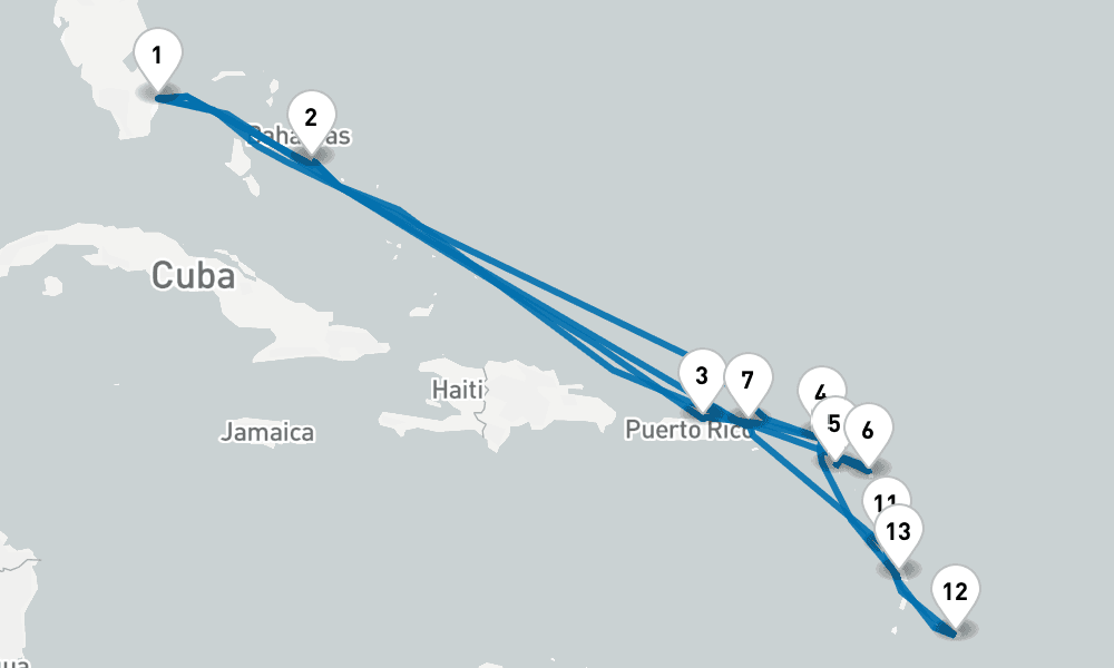 20 days, round-trip Caribbean Explorer 21日間