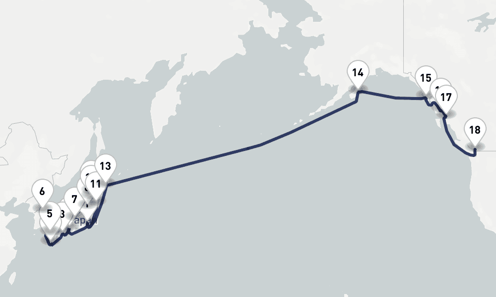28 days, one-way from Tokyo to Vancouver 29日間