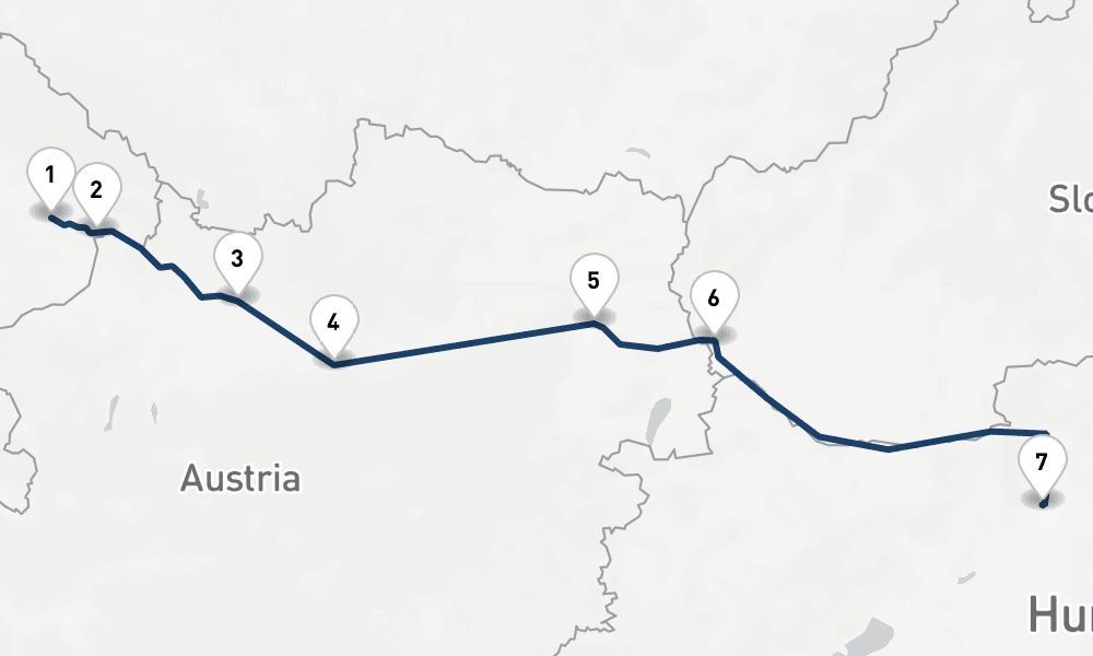 7 days, one-way from Vilshofen an der Donau to Budapest 8日間
