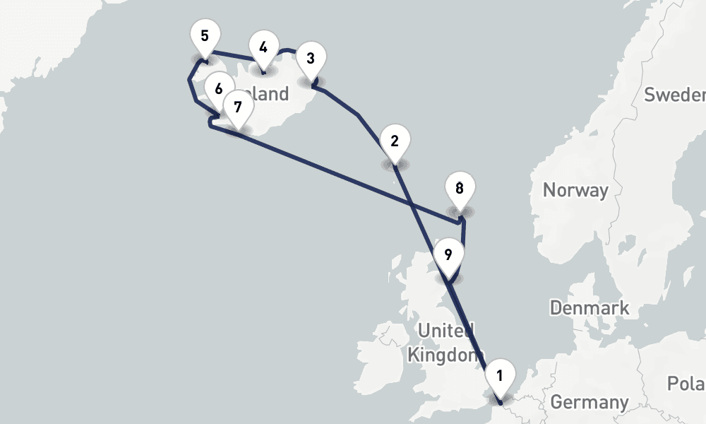 14 days, round-trip 14 Nuit Islande, terre de feu et de geysers 15日間