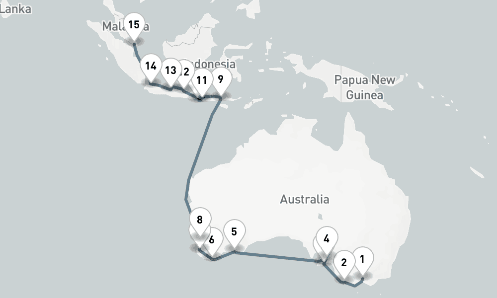 21 days, one-way from Melbourne to Singapore 22日間
