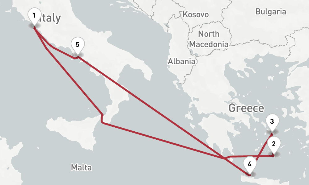 7 days, round-trip Mediterranean With Greek Isles Cruise From Civitavecchia Rome 8日間