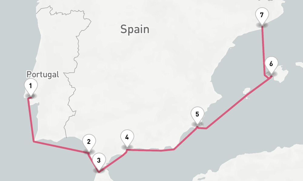 7 nights / 8 days, one-way from Lisbon to Barcelona