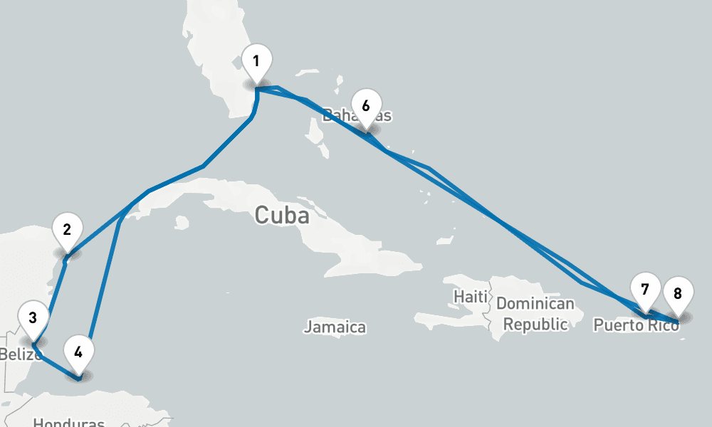 14 days, round-trip EasternWestern Caribbean Adventurer 15日間