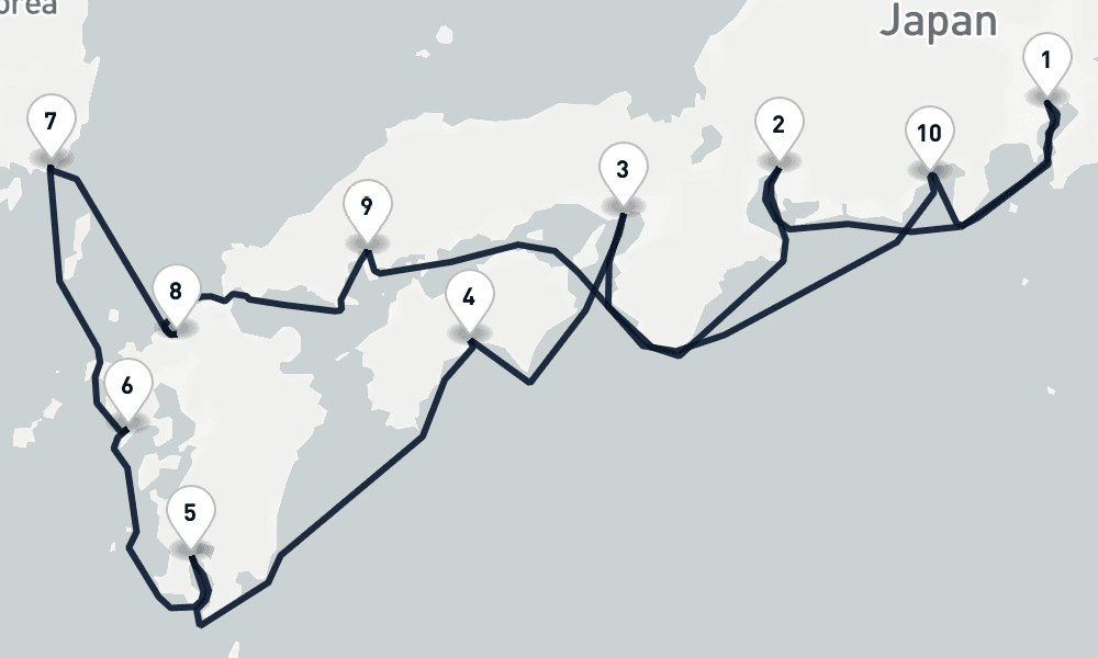 11 days, round-trip Ways of the Shogun Tokyo to Tokyo 12日間